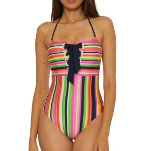 NWT Trina Turk Splash Stripe Bandeau One Piece Swimsuit